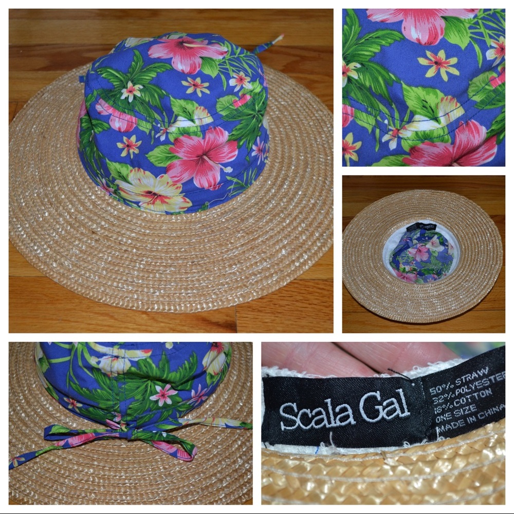 Women’s vintage straw floral beach hat, size OSFA